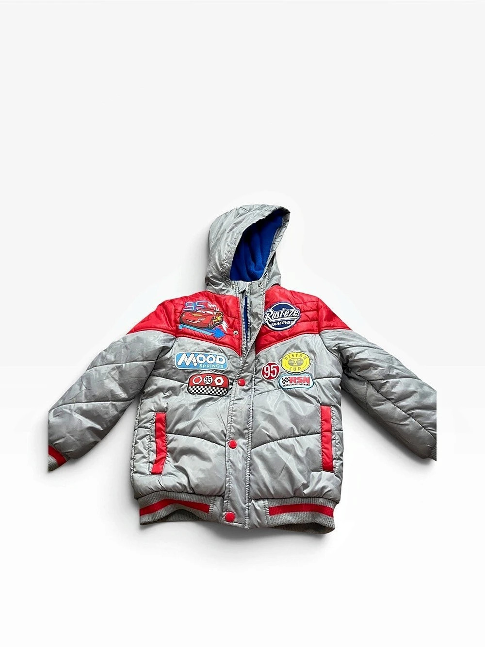 Disney Lightning McQueen Boys Puffer Jacket Gray & Red Size 5/6